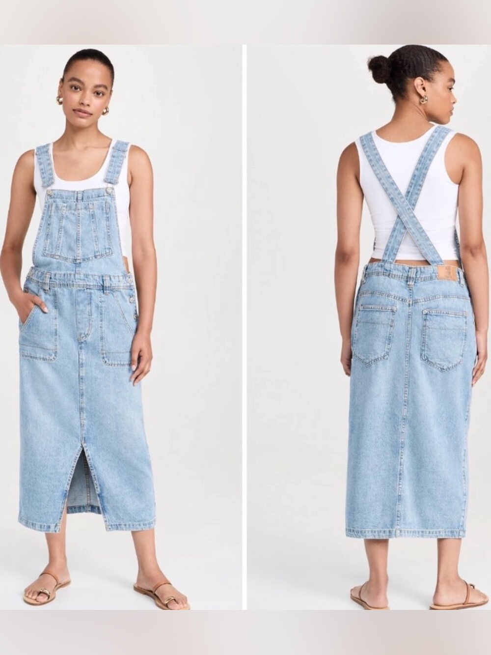 We The Free Light Blue Denim Overall Midi Skirt